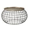 rounded black metal open cage design coffee table with gold metal tray top