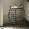 Round Metal Cage Side Table with Gold Tray Top