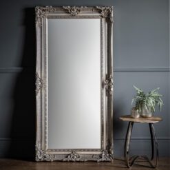 ornate baroque style silver framed floor standing mirror
