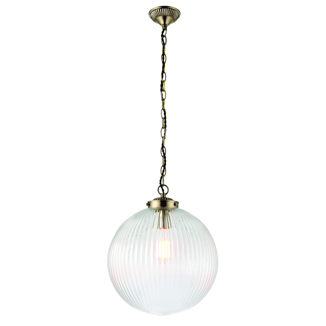 Ribbed Glass Globe Pendant Light Two Sizes Primrose & Plum