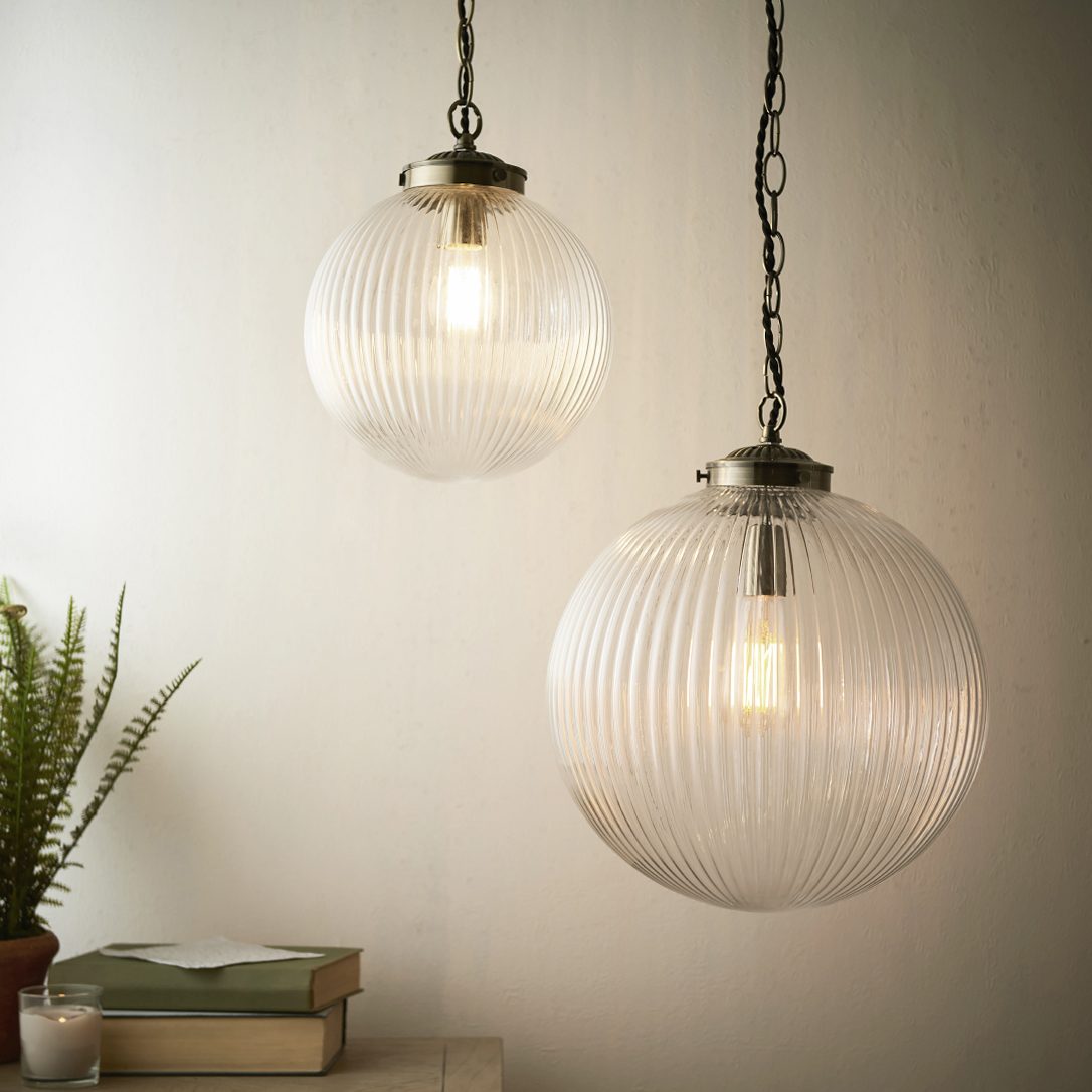 Ribbed Glass Globe Pendant Light Two Sizes Primrose And Plum | Free ...