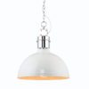 white gloss domed pendant light with an industrial style nickel top and chain cord