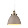 available in a large and small size, domed metal pendant lights finished in a light grey with brass fittings