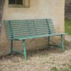 powder coated weatherproof metal bench finished in a forest green matt paint