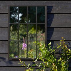 12 pane black metal framed rectangular outdoor garden window mirror