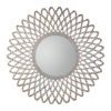 large round wooden wall mirror with carved cut-out design and painted white finish with warm gold detail