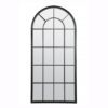 large black metal framed arched industrial window mirror