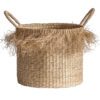 natural round basket with fray effect set of two