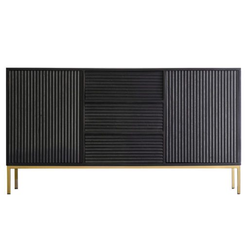 black ridged sideboard with gold legs