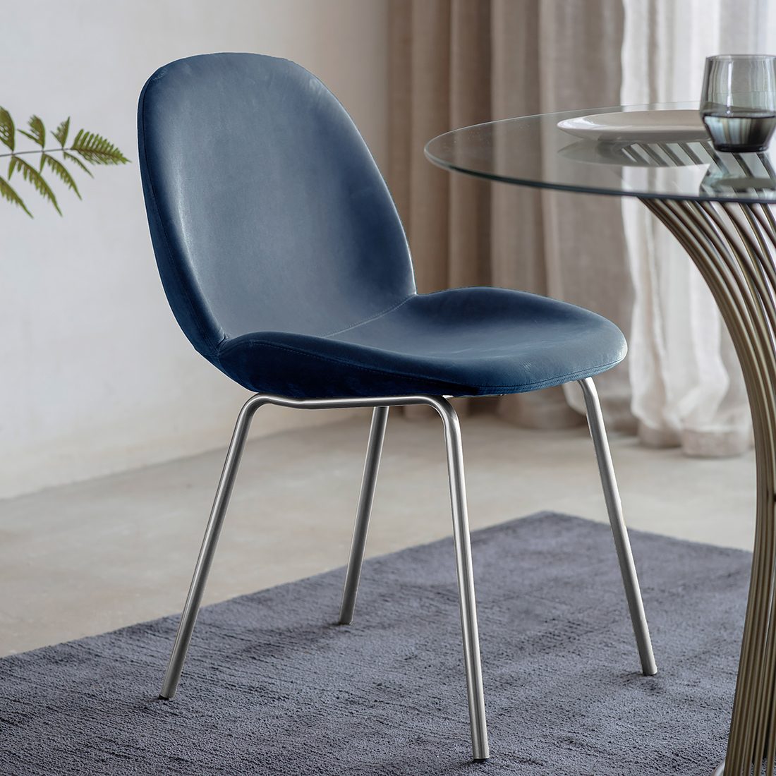 Sia Midnight Blue Velvet Dining Chair, Dark Blue Dining Chairs With Chrome Legs