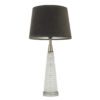 slim tapered clear glass table lamp with a ribbed base complete with velvet lampshade
