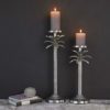 silver aluminium palm tree pillar candlesticks available in two large sizes