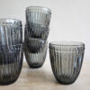 pretty smokey grey pressed glass tumbler with delicate ribbing