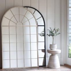 large arched window mirror suitable as a wall or leaner mirror in ivory or black
