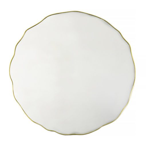 large round wall mirror with a fluted gold metal slim frame