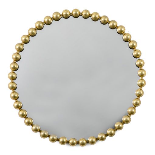 round wall mirror with a gold metal bobble frame
