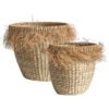 set of two round nesting seagrass baskets with boho fringing