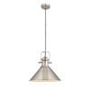 polished silver vintage style pendant light suspended by black braided cord