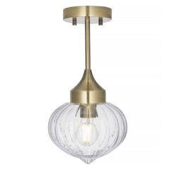 ribbed glass teardrop shaped pendant light with gold fittings