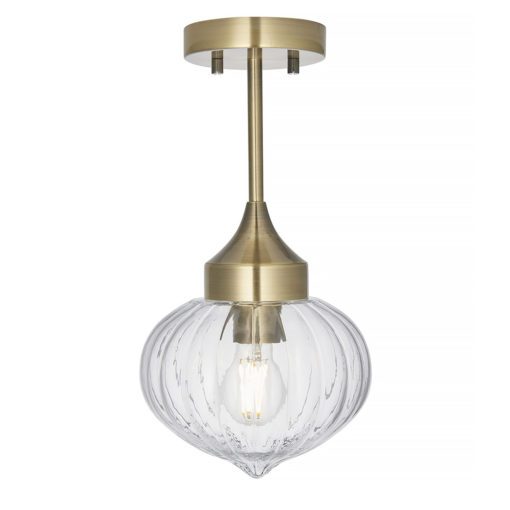 ribbed glass teardrop shaped pendant light with gold fittings