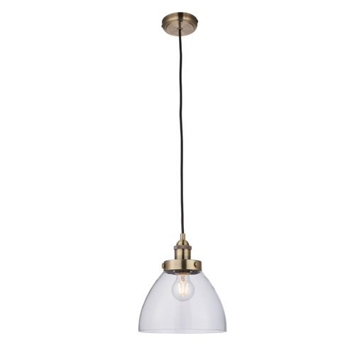 retro style industrial pendant light finished in gold with clear glass shade