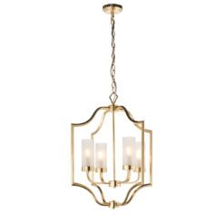 light with frosted glass casing gold satin brass framework and four bulb holders