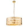 pendant light with large gold hexagonal detailing drum featuring gold chain cord