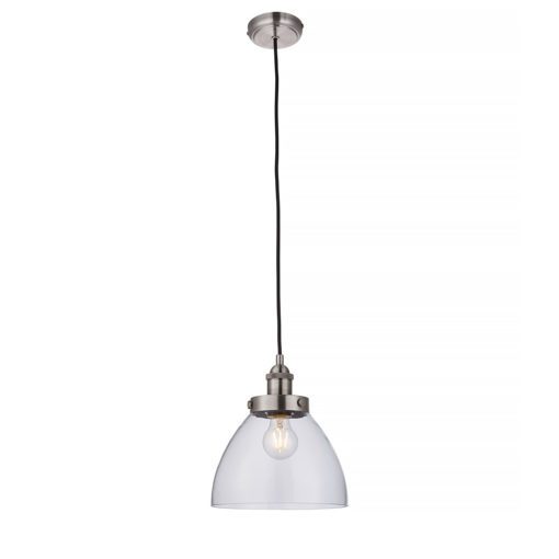 retro style industrial pendant light finished in silver with clear glass shade