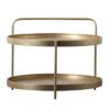 round iron coffee table with two tray shelves finished in gold leaf