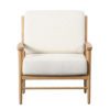 retro style armchair with a solid oak frame with rattan base and back with texture cream cushions