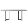 rectangular dining table with curved metal framed legs and white marble top