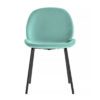 contemporary dining chair upholstered in a bright mint velvet with slim black metal legs