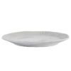 set of four off-white porcelain dinner plate with an uneven rustic shape and ribbed edging