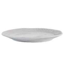 set of four vintage white porcelain dinner plate with an uneven rustic shape and ribbed edging