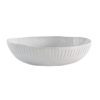 set of four off-white porcelain pasta bowls with an uneven rustic shape and ribbed edging