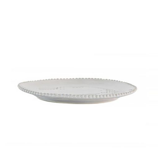 set of four off-white porcelain side plate with an uneven rustic shape and beaded edging