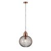 small industrial style pendant light with a round open cage design finished in antique copper