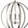 statement polished silver pendant light with an open metalwork globe frame adorned with internal clear crystal detailing and adjustable hanging chain