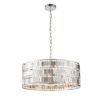 pendant light with large silver hexagonal detailing drum featuring silver chain cord