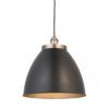 black metal industrial style pendant light with peweter fittings available in two sizes