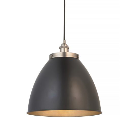 black metal industrial style pendant light with peweter fittings available in two sizes