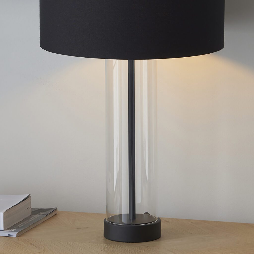 Glass Cylinder Table Lamp with Black Shade Home Lighting
