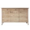 scandinavian inspired natural wooden sideboard with three drawers and three cupboards