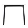 contemporary console table with slim black wooden legs and smoked glass top