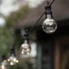 classic shaped black festoon lights with a smoked glass bulb available in two lengths of 10 and 20 bulbs