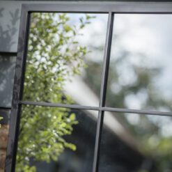 square black metal framed window garden mirror with nine panes