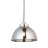 domed silver glass pendant light with a smokey mirrored tint, nickel fittings and black cord