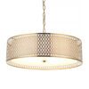 luxe gold pendant light with fretwork drum lampshade and chain cord