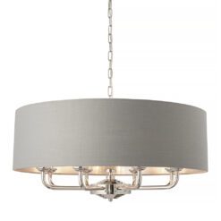 Clarabella Eight-Arm Silver Pendant Light with Grey Lampshade