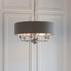 polished silver nickel eight arm pendant light complete with round grey lampshade